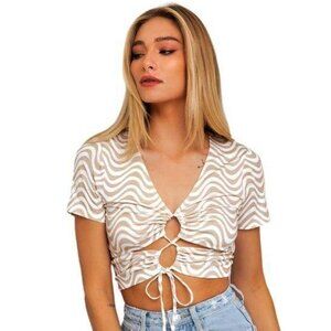 Meraki Criss Cross Knit Crop Top Size XL Cream and Tan